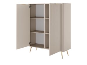 Miniaturka 3 - Komoda wysoka Nesaro 134 cm beżowa – otwarte drzwi i wewnętrzne półki