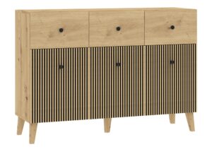 Miniaturka 4 - Komoda Norvello 135 cm dąb artisan i czarny z trzema szufladami – packshot