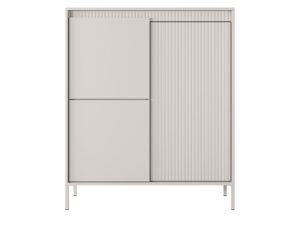 Miniaturka 10 - Komoda wysoka Ombrino 103 cm beżowa – trzy zamknięte drzwi, front na białym tle
