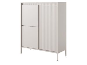 Miniaturka 2 - Komoda wysoka Ombrino beżowa – ryflowany front i widok pod kątem z prawej