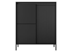 Miniaturka 4 - Komoda wysoka Ombrino 103 cm czarna – trzy zamknięte drzwi na białym tle