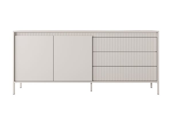 Komoda Ombrino 187 cm beżowa – dwa drzwi i trzy szuflady, front