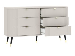 Miniaturka 1 - Komoda Onvero 138 cm kaszmir – trzy wysunięte szuflady po prawej stronie