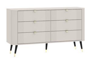 Miniaturka 3 - Komoda Onvero 138 cm kaszmir – sześć zamkniętych szuflad z ryflowanymi bokami