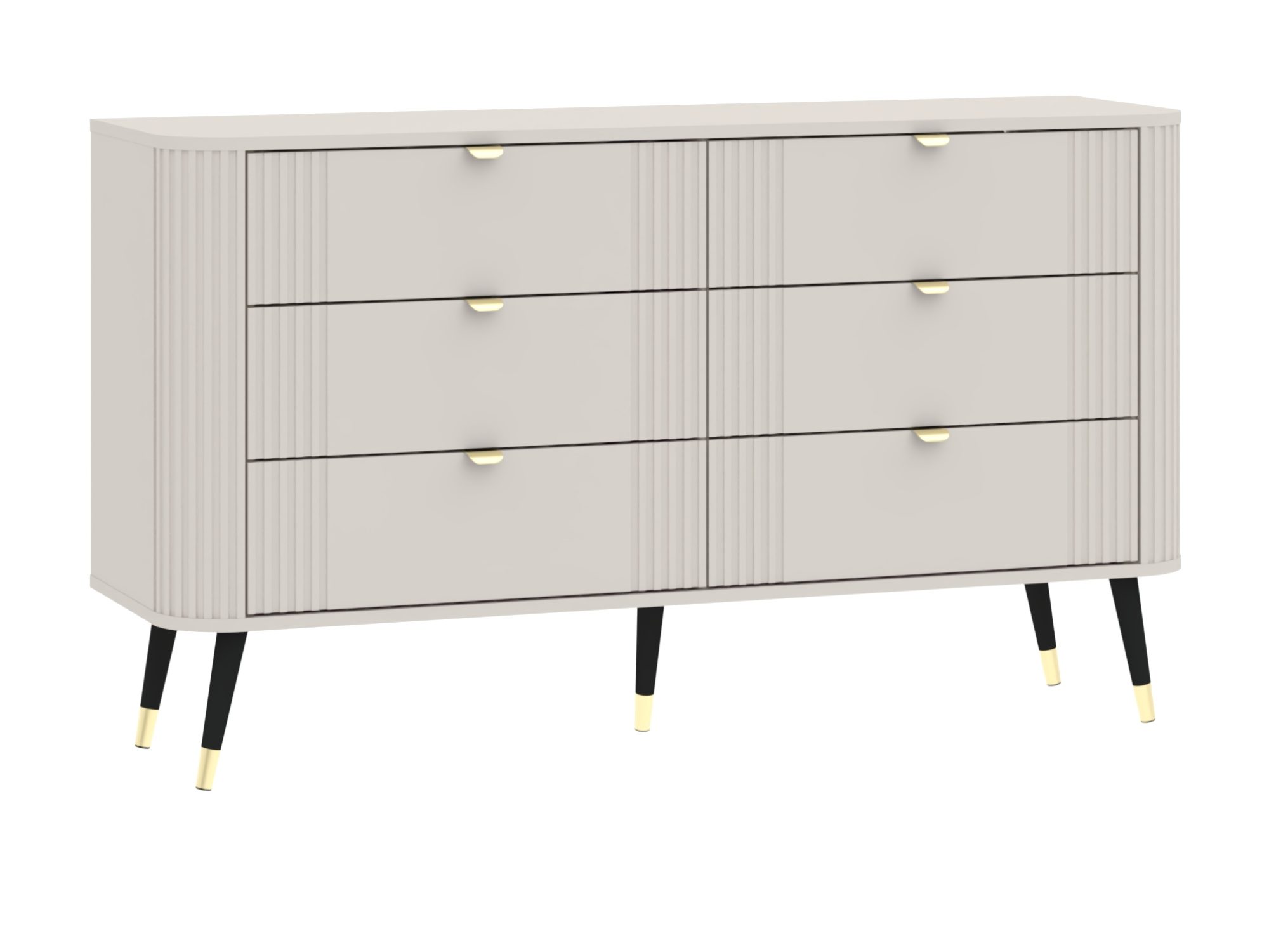 Komoda Onvero 138 cm kaszmir – sześć zamkniętych szuflad z ryflowanymi bokami