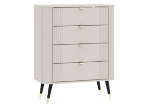 Miniaturka 4 - Komoda Onvero 78 cm kaszmir – cztery zamknięte szuflady i ryflowane boki