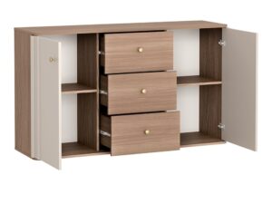 Miniaturka 2 - Komoda Orsetta 140 cm z otwartymi bocznymi szafkami i trzema szufladami