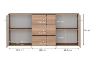Miniaturka 2 - Schemat wymiarów wewnętrznych komody Orsetta 175 cm