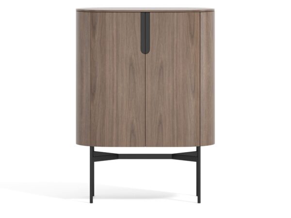 Komoda wysoka orzechowa z czarną podstawą 95 cm – Solenne