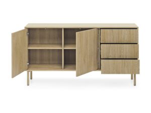 Miniaturka 1 - Komoda Pavello 153 cm – otwarte drzwi, półki i wysunięta szuflada