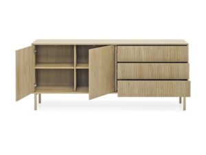 Miniaturka 1 - Komoda Pavello 187 cm – otwarte drzwi z półką i wysunięte trzy szuflady