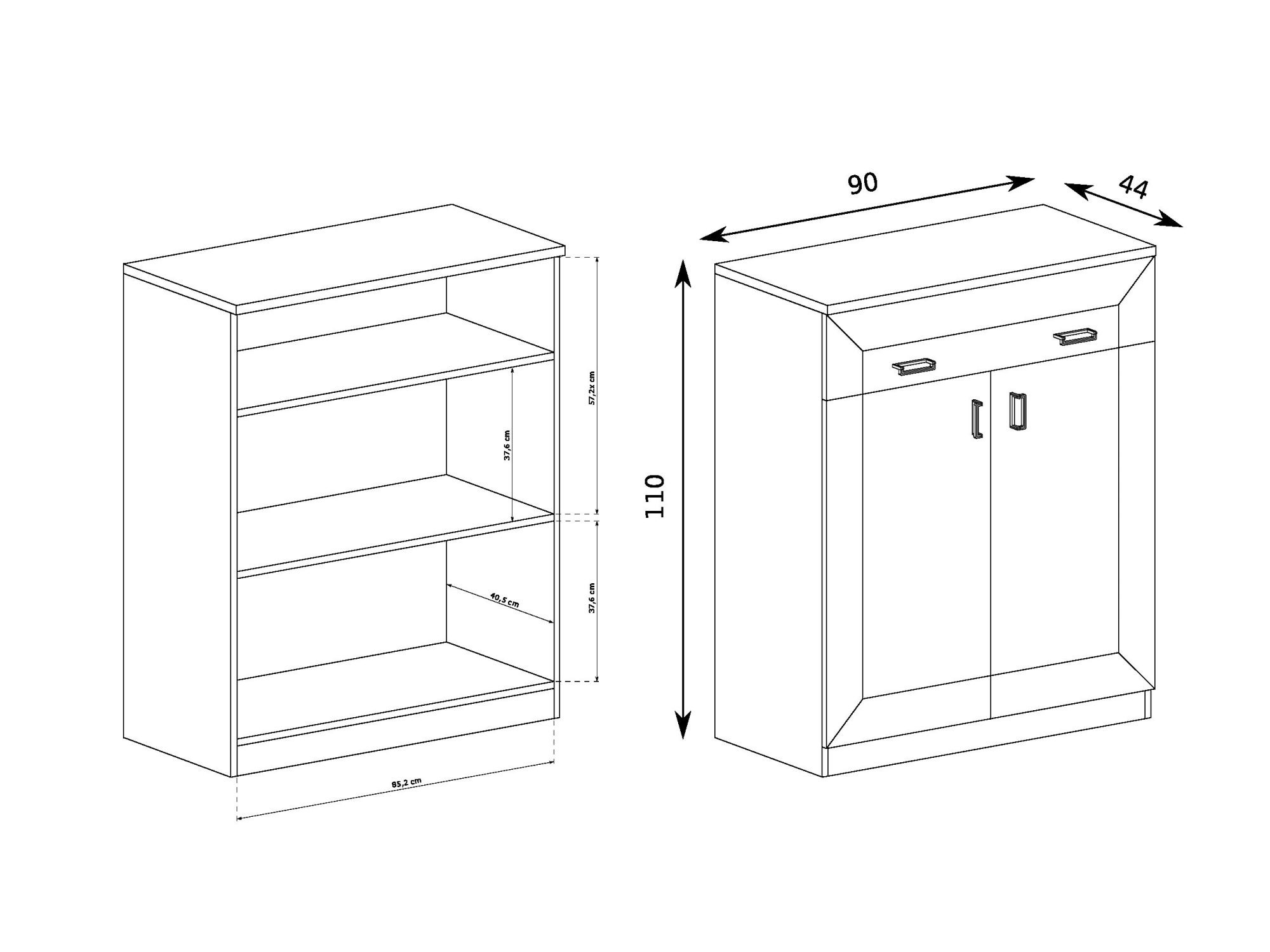 Komoda Pradella 90 × 44 × 110 cm, rysunek wymiarowy