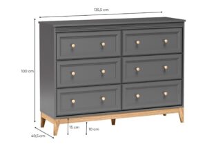 Miniaturka 5 - Komoda Rocella 135,5 cm z 6 szufladami – rysunek wymiarowy