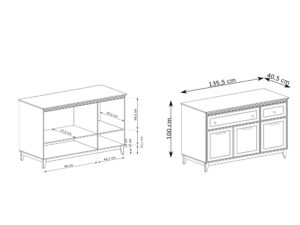 Miniaturka 5 - Komoda Rocella 135,5 cm – wymiary zewnętrzne i układ wnętrza