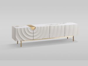 Miniaturka 2 - Komoda RTV Eleganza ecru z frontami 3D – widok pod kątem