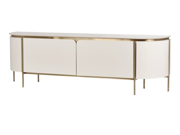 Komoda RTV Eleganza 200 cm biała ecru ze złotymi nogami, przód