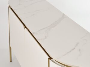 Miniaturka 3 - Komoda RTV Eleganza detal białego marmurowego blatu i złotej ramy