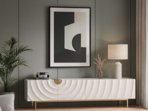 Miniaturka 5 - Komoda RTV Eleganza ecru w jasnym salonie – aranżacja