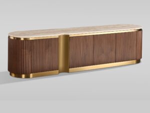 Miniaturka 2 - Komoda RTV Eleganza orzech – złoty wieniec i blat pod kątem