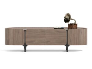 Miniaturka 4 - Komoda RTV orzechowa z czarną podstawą 200 cm – Selvina – zdjęcie 5