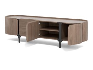 Miniaturka 2 - Komoda RTV orzechowa z czarną podstawą 200 cm – Selvina – zdjęcie 3