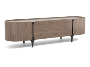 Miniaturka 1 - Komoda RTV orzechowa z czarną podstawą 200 cm – Selvina – zdjęcie 2