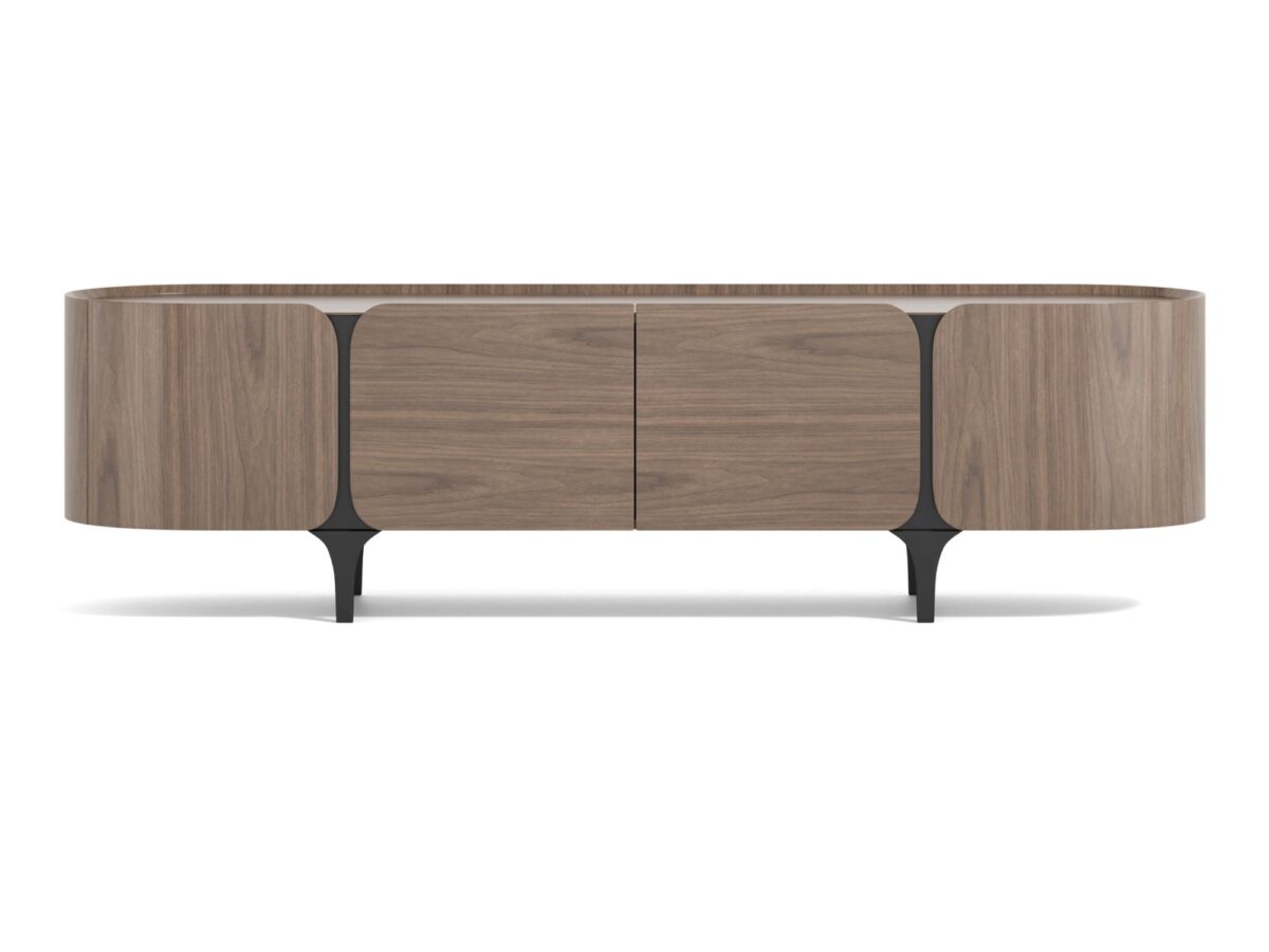 Komoda RTV orzechowa z czarną podstawą 200 cm – Selvina