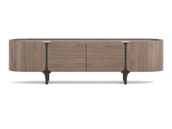 Komoda RTV orzechowa z czarną podstawą 200 cm – Selvina