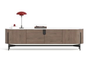 Miniaturka 4 - Komoda RTV Solenne z białym blatem i dekoracjami – widok frontalny
