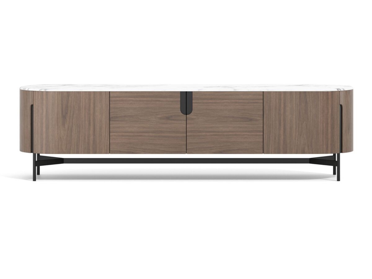Komoda RTV 220 cm orzechowa z białym blatem – Solenne