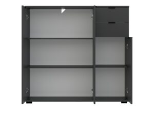 Miniaturka 4 - Antracytowa komoda Selmario 107 cm – otwarte skrzydła drzwi i szuflady