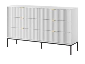 Miniaturka 4 - Komoda Sivas 154 cm, 6 szuflad, biała, stelaż czarny – widok ukośny