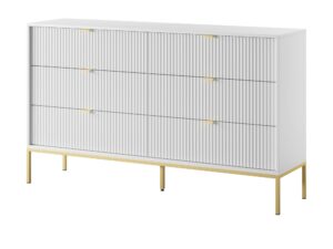 Miniaturka 7 - Komoda Sivas 154 cm, 6 szuflad, biała, stelaż złoty – widok ukośny