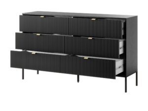 Miniaturka 2 - Komoda Sivas 154 cm, 6 szuflad, czarna, stelaż czarny – otwarte szuflady