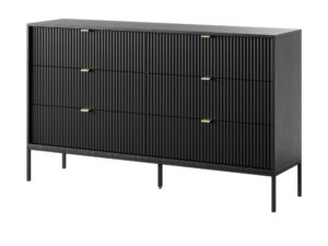 Miniaturka 1 - Komoda Sivas 154 cm, 6 szuflad, czarna, stelaż czarny – widok ukośny