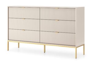Miniaturka 16 - Komoda Sivas 154 cm, 6 szuflad, kaszmir, stelaż złoty – widok ukośny