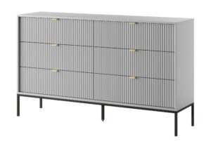 Miniaturka 19 - Komoda Sivas 154 cm, 6 szuflad, szara, stelaż czarny – widok ukośny