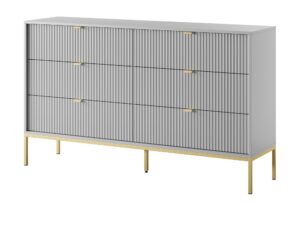 Miniaturka 22 - Komoda Sivas 154 cm, 6 szuflad, szara, stelaż złoty – widok ukośny