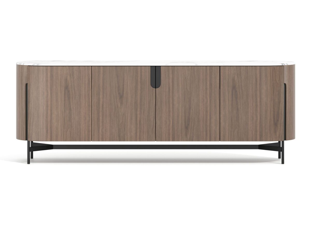Komoda 220 cm orzechowa z białym blatem – Solenne