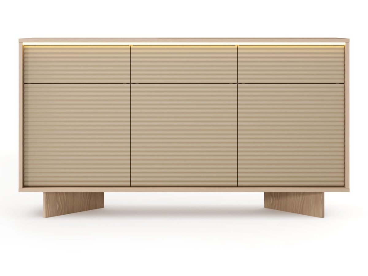 Komoda z 3 drzwiami i 3 szufladami Talvio 154 cm Bolivar naturalny i Cappuccino LED