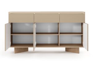 Miniaturka 1 - Komoda Talvio 154 cm – otwarte drzwi i półki wewnętrzne