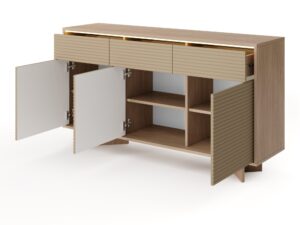 Miniaturka 3 - Komoda Talvio 154 cm – otwarte szuflady i drzwi z półkami