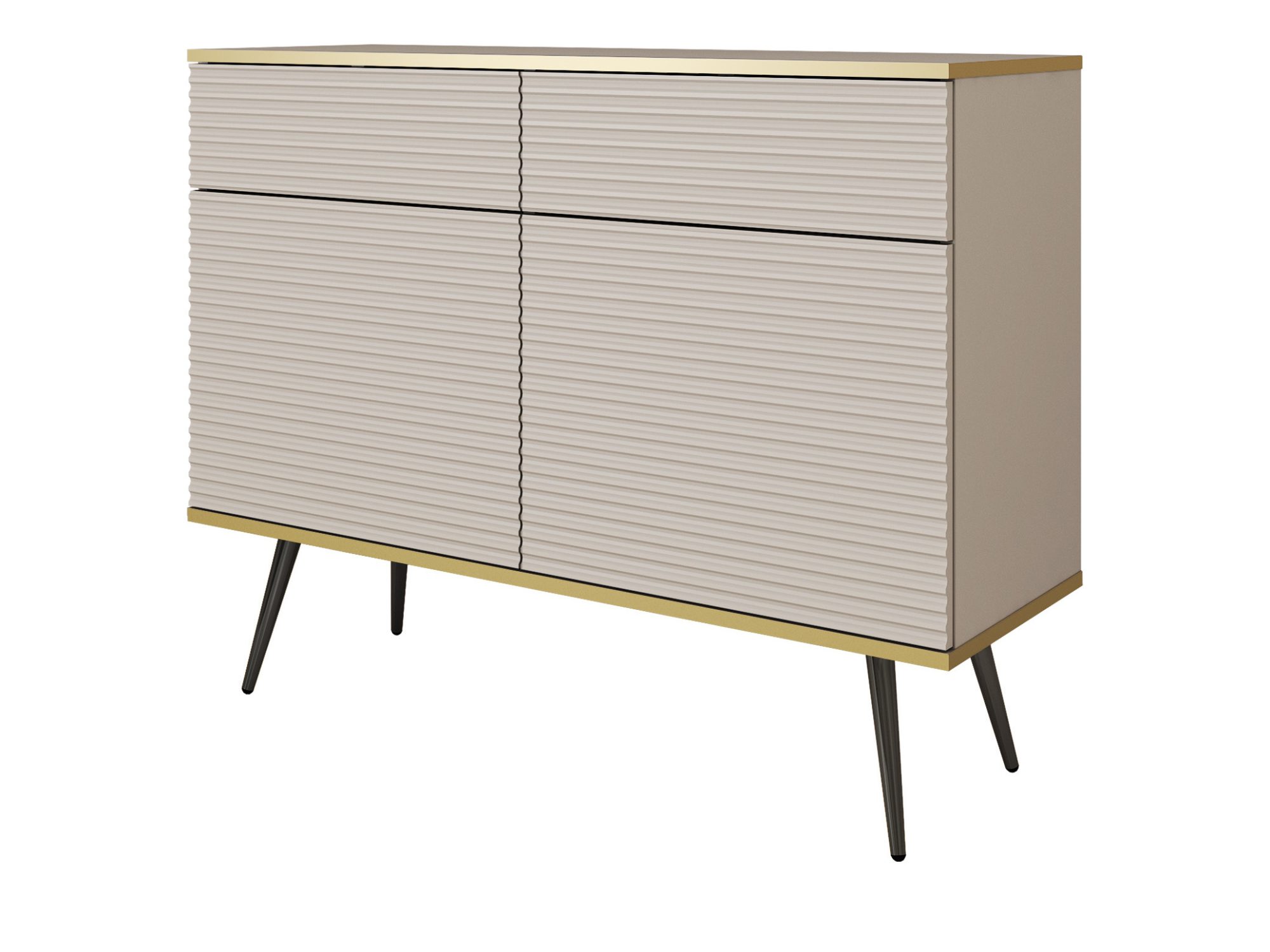 Komoda Teyser MDF 107 cm beżowa z czarnymi nogami – widok całej bryły