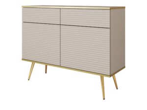 Miniaturka 9 - Komoda Teyser 107 cm beżowa z ryflowanym MDF i złotymi nogami – packshot