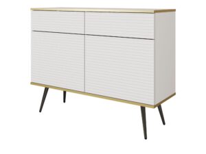 Miniaturka 4 - Komoda Teyser MDF 107 cm biała z czarnymi nogami – widok całej bryły