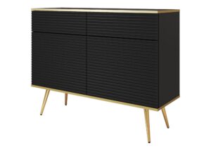 Miniaturka 2 - Komoda Teyser 107 cm czarna z ryflowanym MDF i złotymi nogami – packshot