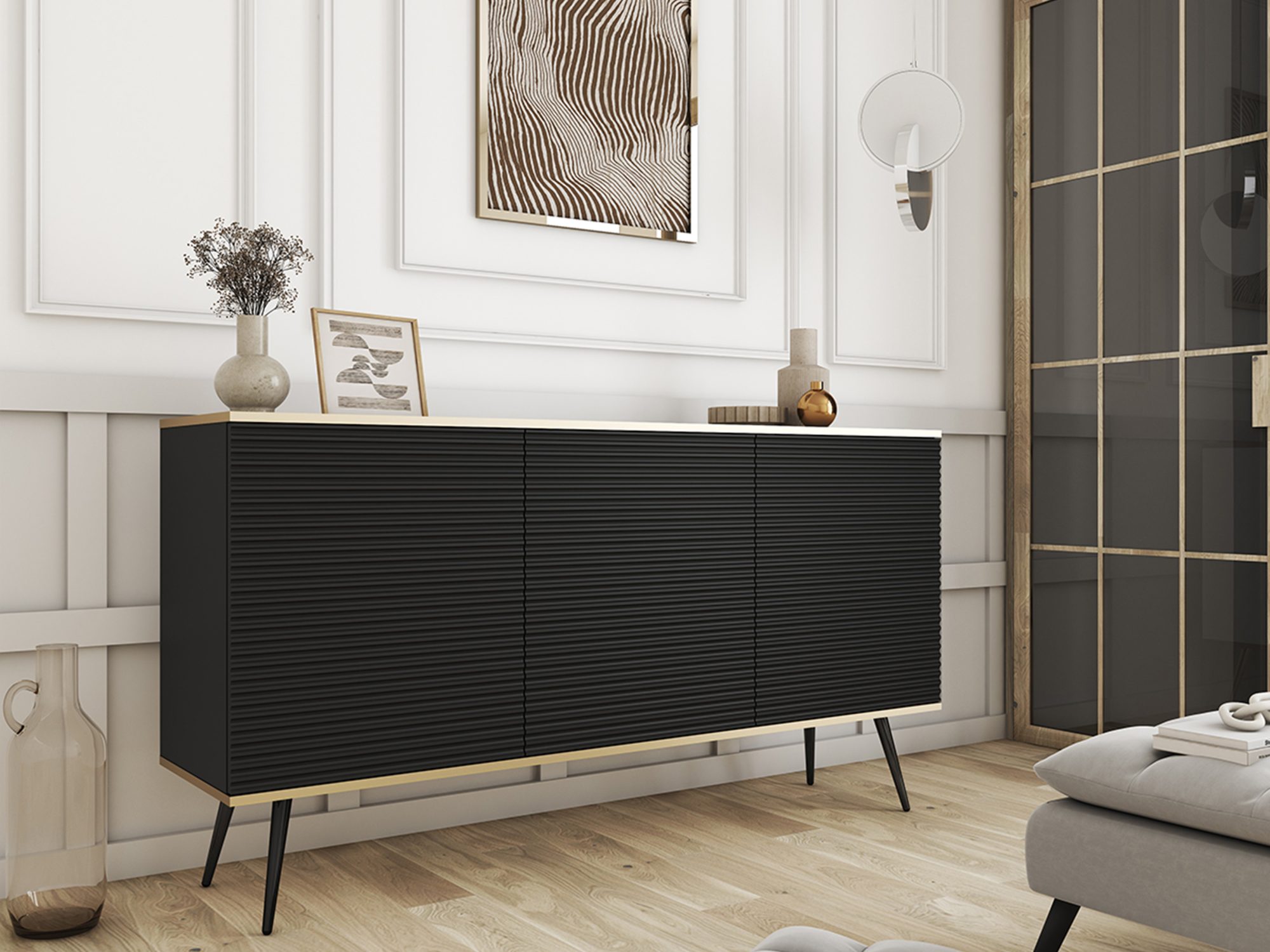 Komoda Teyser 160 cm czarna – czarne nogi, widok produktu