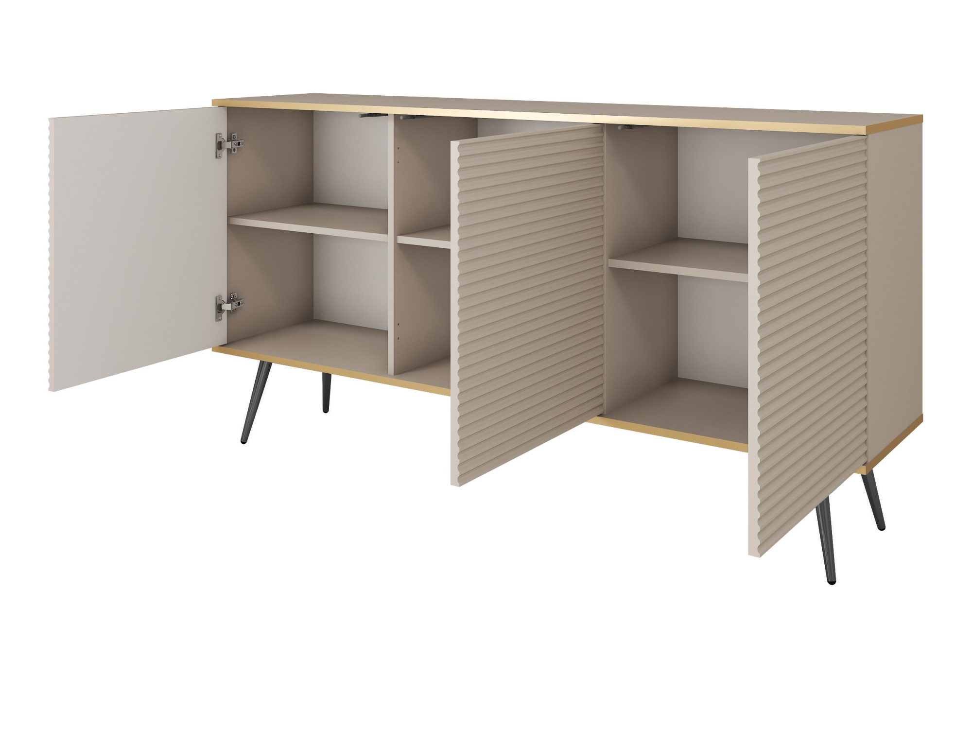 Komoda Teyser MDF 160 cm – otwarte wnętrze, czarne nogi
