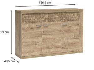 Miniaturka 2 - Komoda trzydrzwiowa Pestano Ribbeck z wymiarami 146,5 na 40,5 na 99 cm