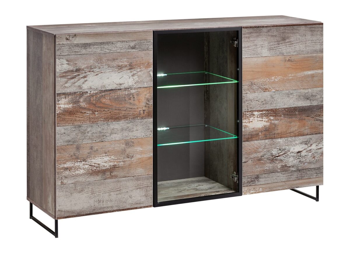 Komoda z witryną LED Valmoro 150 cm Canion Wood czarna